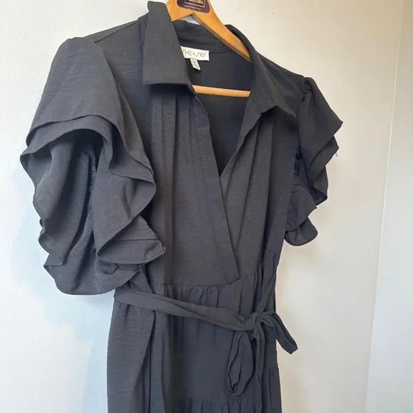 SHE+SKY Black ruffle dress - Picture 2 of 8